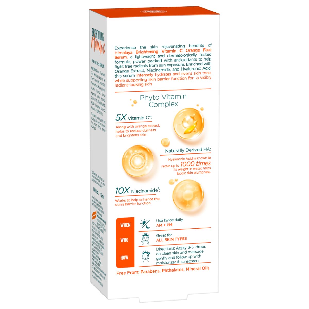 Himalaya Brightening Vitamin C Orange Face Serum, 15 mL | With Vitamin C, Niacinamide & Hyaluronic Acid | Brighter Skin from Day 3 | Dermatologically Tested