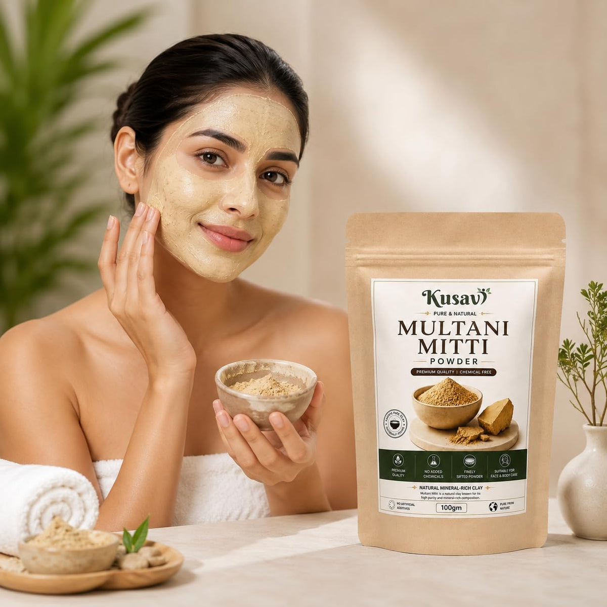 Multani Mitti Powder | 100% Natural Fuller's Earth Clay | Face Pack | Hair Pack | Skin Care|100gm