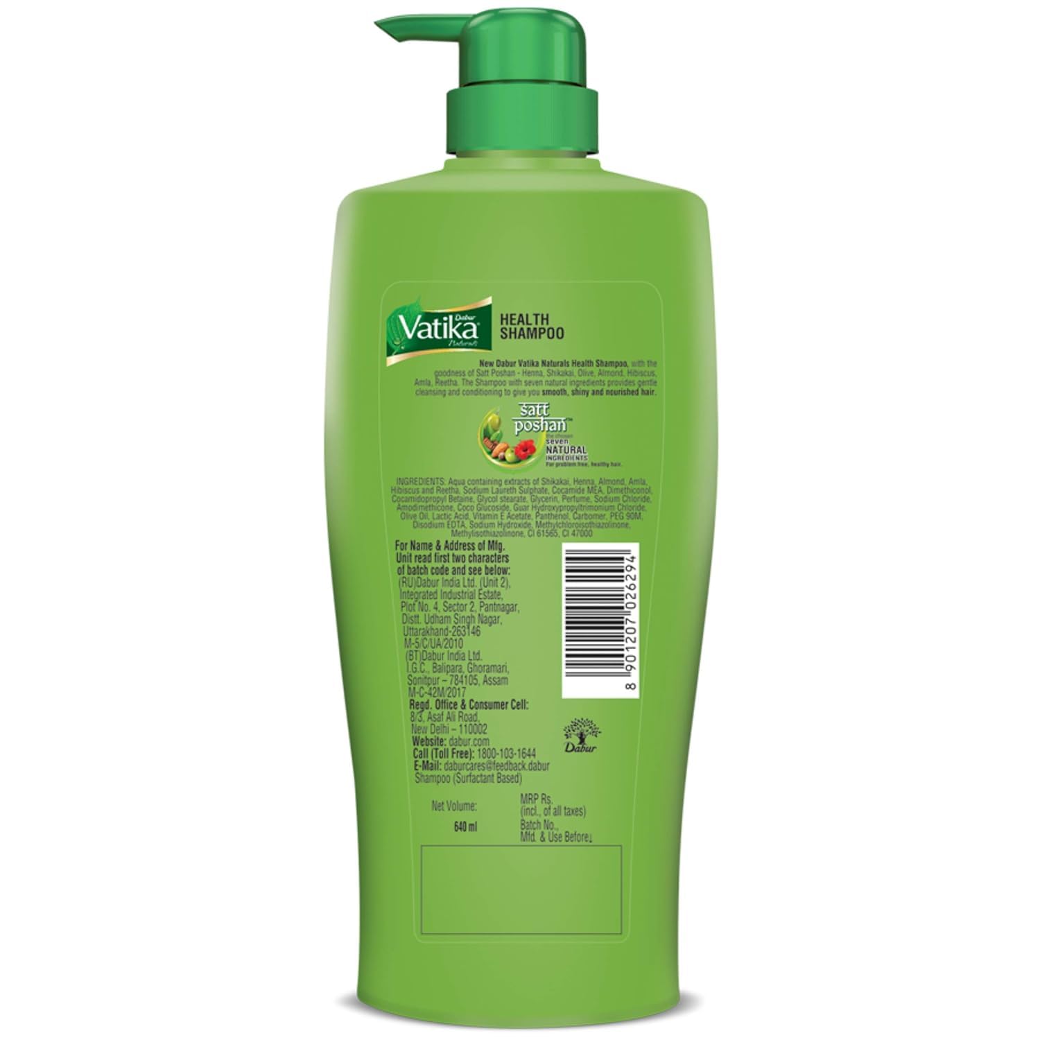Dabur Vatika Naturals Health Shampoo - 640 ml | 7 Natural Herb Extracts | Contains Henna, Amla & Hibiscus | 90% Hair Fall Control | Everyday Shampoo for Women & Men