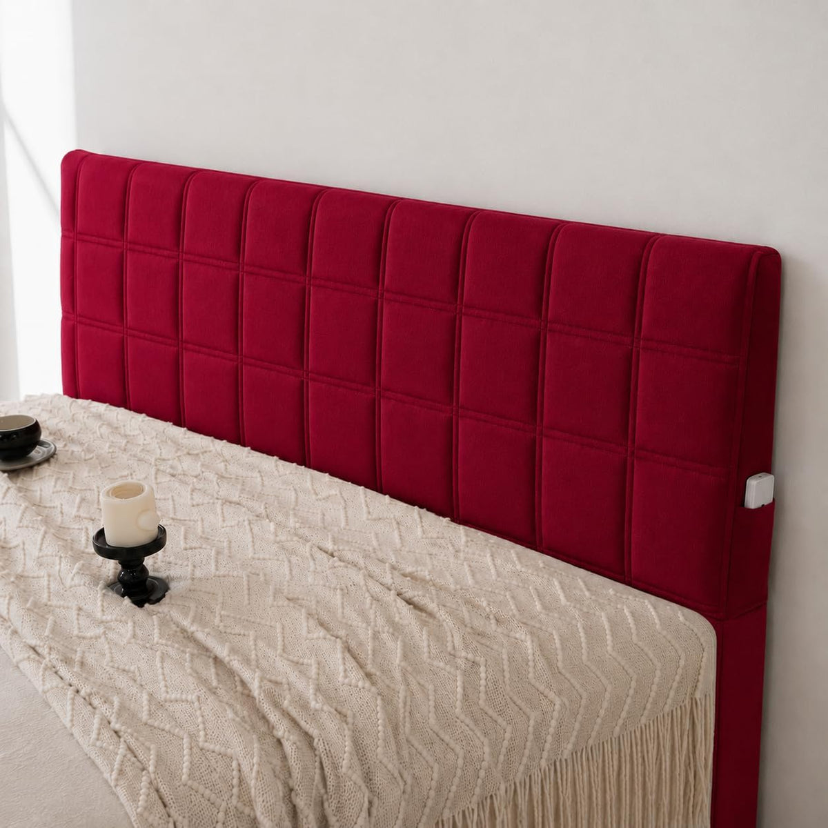 HOMETHREADS Velvet Headboard Cover with Light 6–8mm Foam Padding | Fits 6 Ft Bed Back Only | Measure Length & Height Before Buying | Soft Backrest Protector | M
