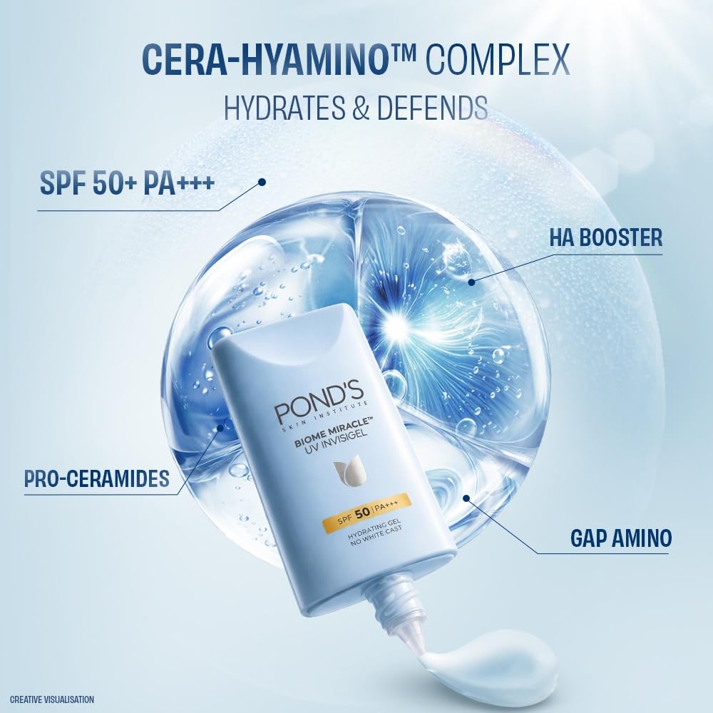 POND'S BIOME Miracle UV Invisigel | 100HR Hydrating Gel Moisturizer With SPF50 PA+++ | For All Skin Types | 50g