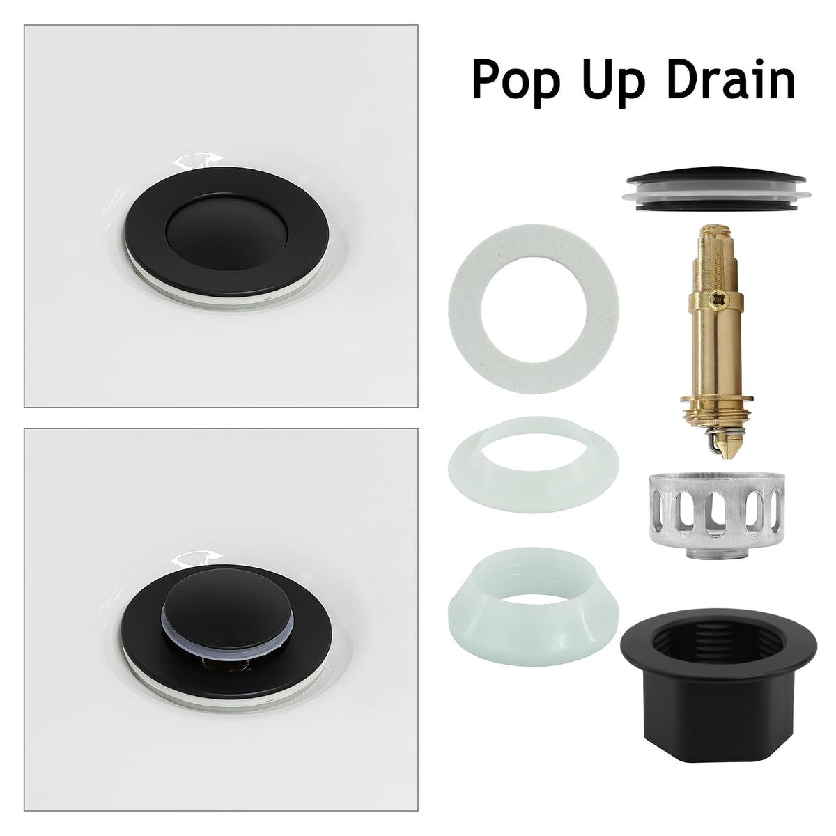 Bathroom Sink Drain,2 Pack Drain Stopper with Overflow,Pop Up Drain Assembly with Detachable Strainer Basket,Built-in Anti-Clogging, Stainless Steel Nut Mattle