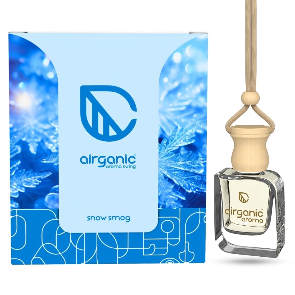 AIRGANIC Aroma Swing - Pack of 3 (30 ml): Oud Wonders, Lavender & Snow Smog | Aroma with Essential Oils in Glass Bottle with Wooden Diffuser Lid | Hanging Car F