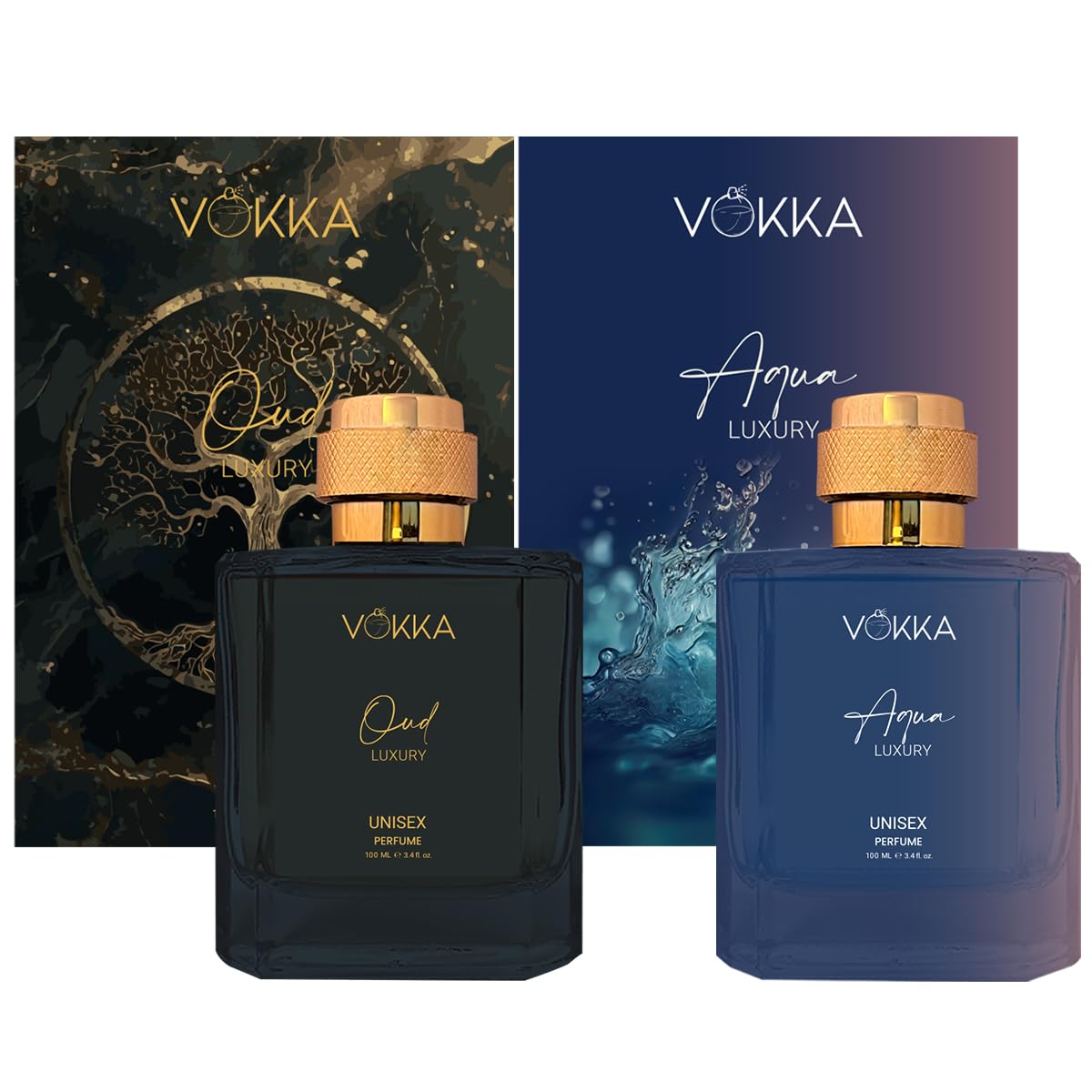 VOKKA Oud & Aqua 200 ml | Pack of 2 x 100ml Unisex Luxury Long Lasting Woody Aquatic Perfume Gift Set For Men And Women | Aquatic Scent Eau De Parfum | EDP Frag