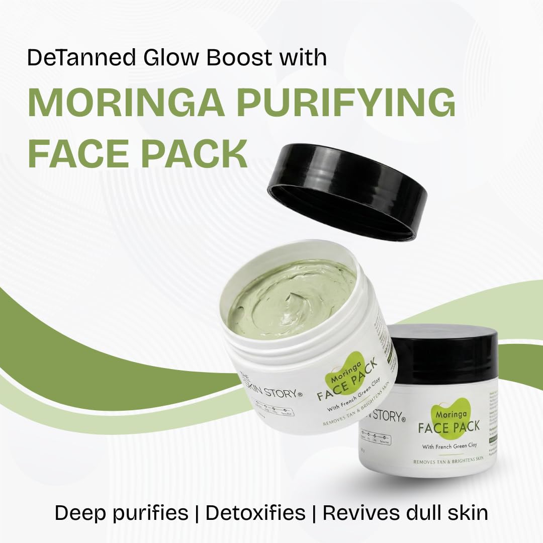 Hydrating Moringa Face Pack with Multani Mitti & French Green Clay | Deep Cleansing, Detoxifying & Brightening Face Mask | Helps Remove Tan, Control Excess Oil,