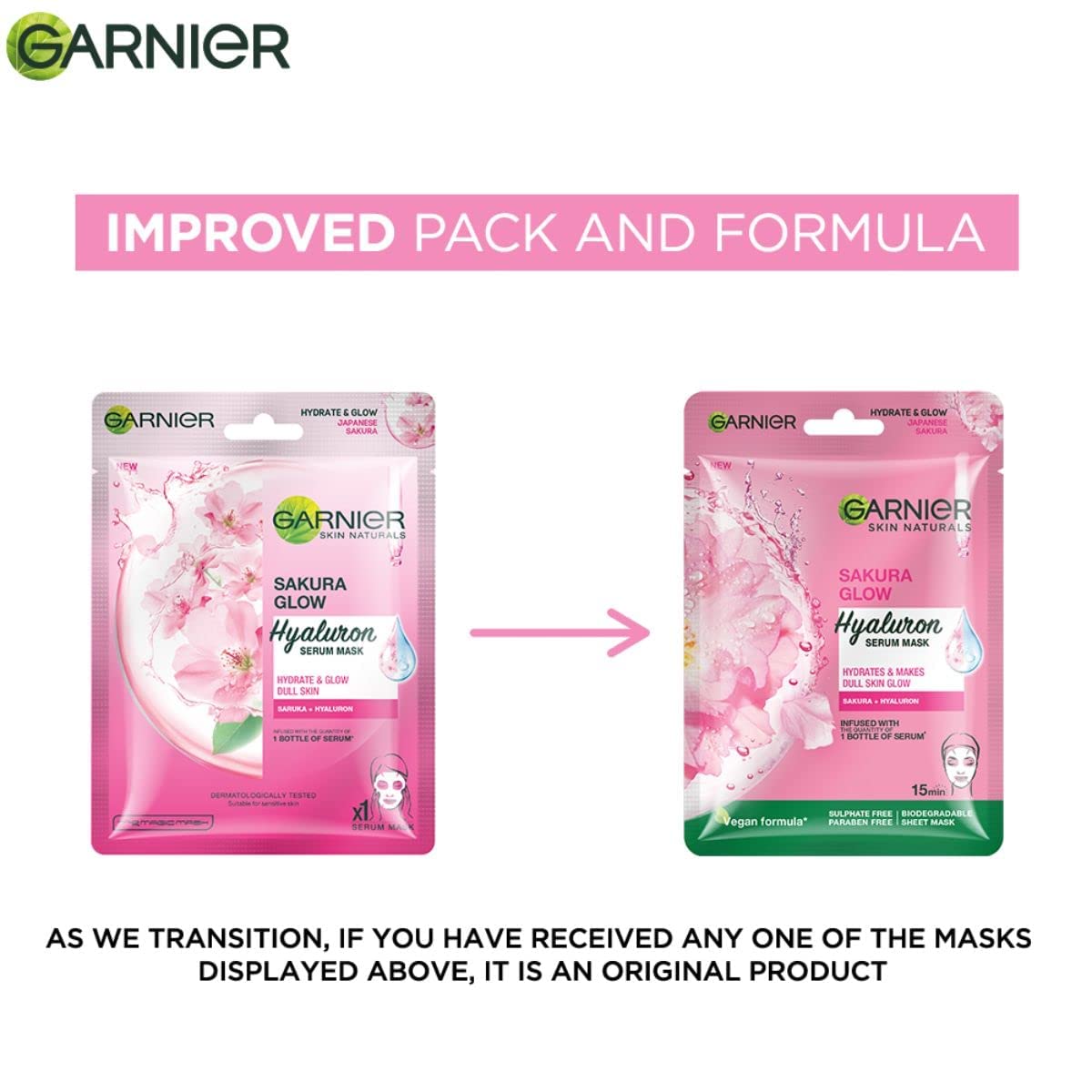 Garnier Skin Naturals, Sheet Mask, Hydrating & Increases Glow, Pink Glow, 28g (PACK OF 4)