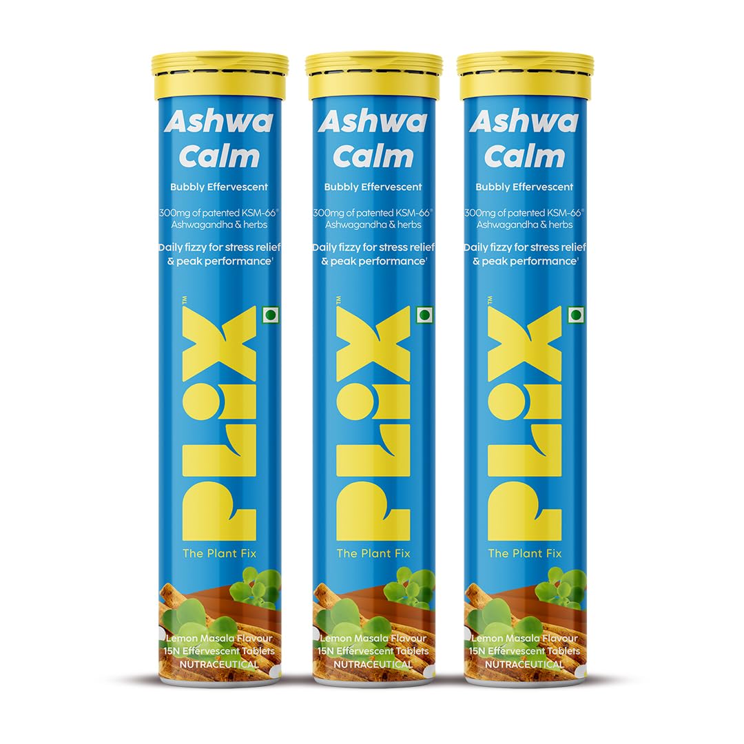 PLIX- THE PLANT FIX | KSM-66 Ashwagandha Gold Standard Effervescent (300 mg) | Brahmi & Bhringraj helps relieve stress & boosts performance| Promotes Calmness,