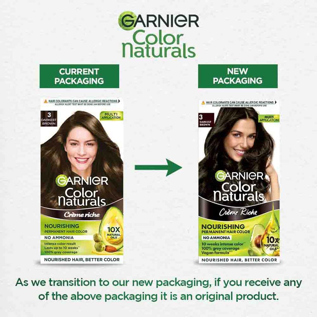 Garnier Color Naturals Crème hair color, Shade 3 Darkest Brown, 35ml + 30g Mini (PACK OF 2)