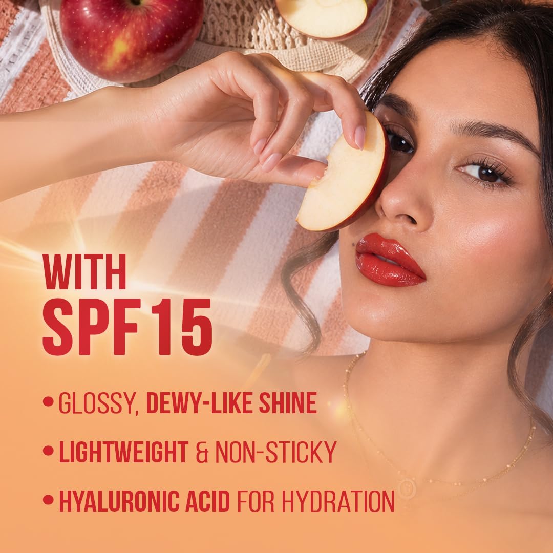 Staze Y.U.M.M.Y Lip Gloss Balm | 3-in-1 Gloss + Tint + Balm | High-Shine Glossy Finish | With SPF 15 | Non-sticky Formula with Hyaluronic Acid & Shea Butter | 03 Apple Pie | 2g