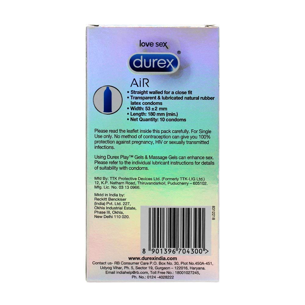 Durex Air Condoms for Men - 10 Count with Durex Lube Sensual Massage and Lubricant Gel for Men & Women - 200ml | Water based lube | Suitable for use with toys