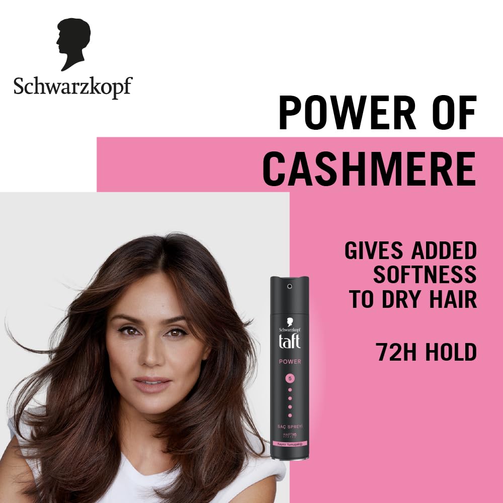Schwarzkopf TAFT Power Hold 5 Hair Spray for Heat Protection, Cashmere like Softness for Dry, Damaged Hair | No Stickiness | Easy To Brush Out | For Salon Like