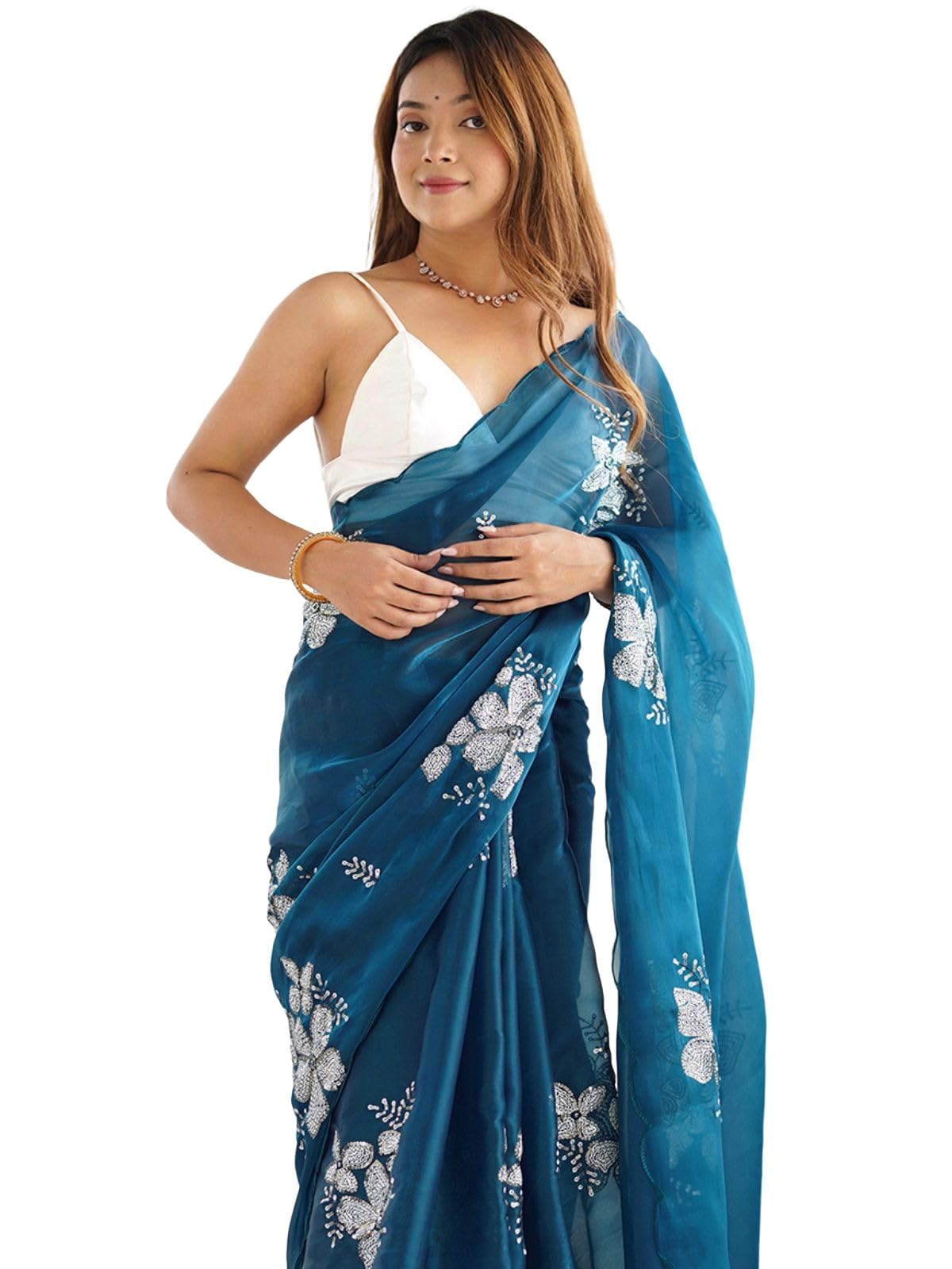 Chiffon Saree for Women, Stylish Ethnic Wear, Comfortable Party & Wedding Outfit Unstitched Blouse, Elegant Traditional Look - Wedding Special