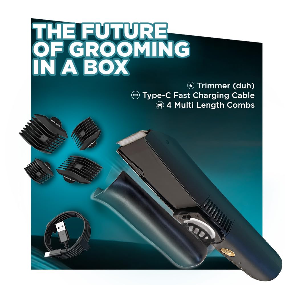 Bombay Shaving Company AirGlide Full Body Trimmer With Vacuum Tech | Zero Mess Body, Balls Trimming | Type C Flash Charging | Multi Length Combs, Detachable Bla