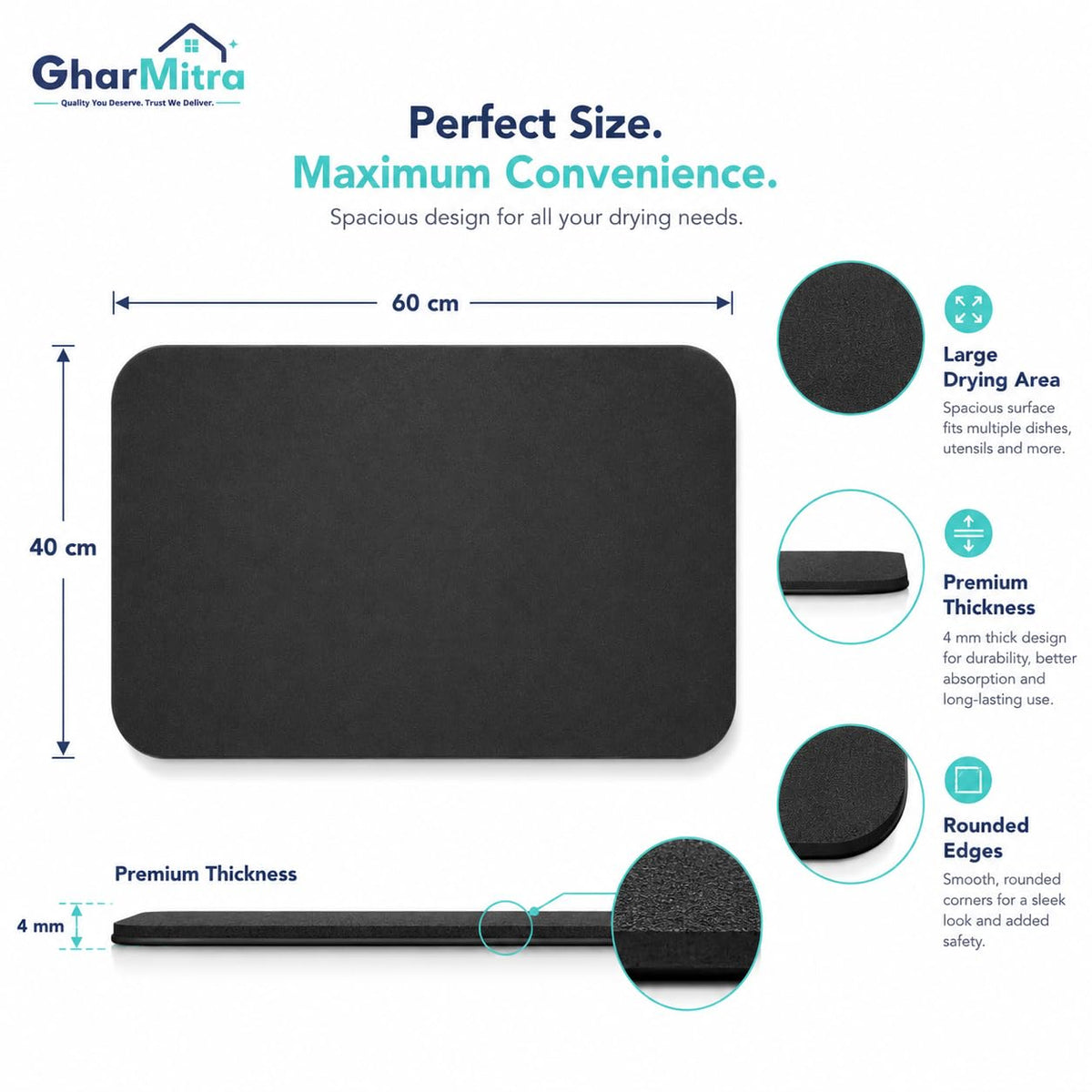 Dish Dry Mat 40x60cm- Microfiber Kitchen Absorbent Drying Mat