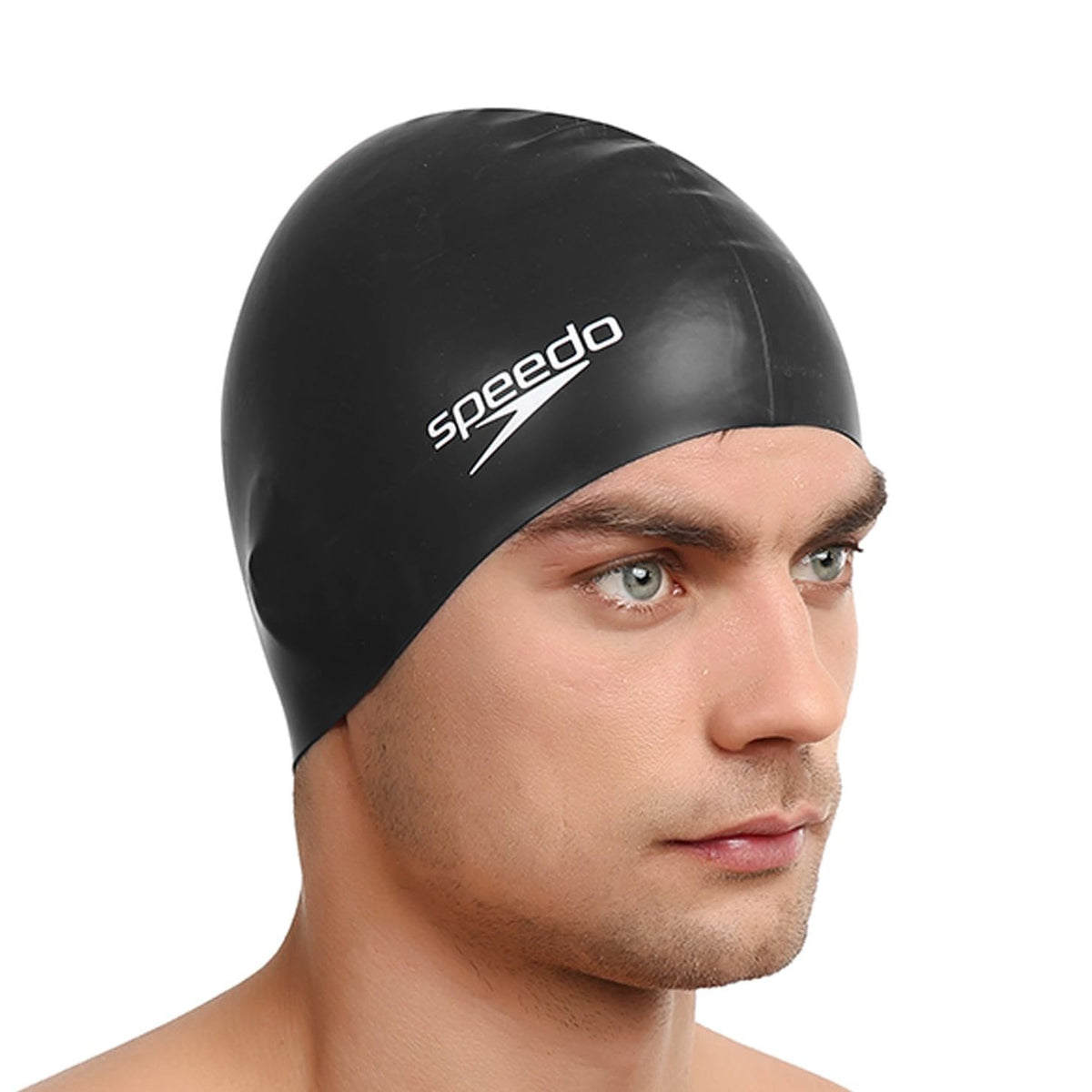 Speedo Unisex Flat Silicone Swim Cap for Men and Women - Black