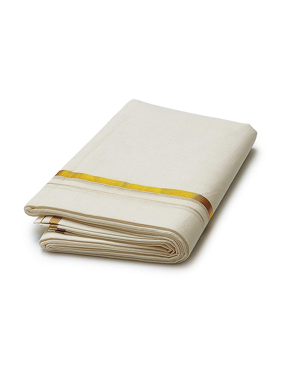 Pure Cotton Dhoti Lungi Sarong With Gold Zari Border 3.6 Mts-Cream