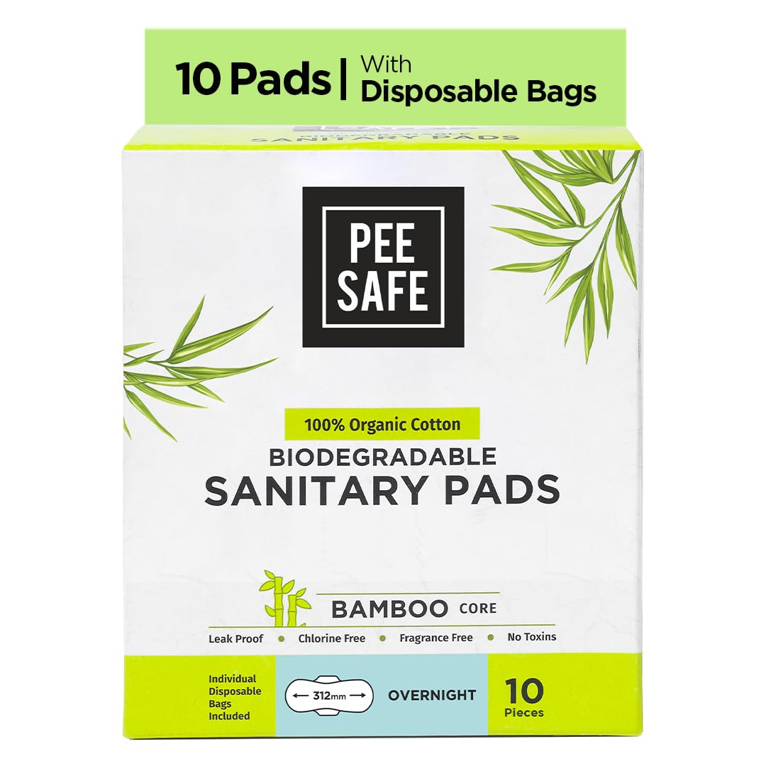 Pee Safe 100% Organic Cotton Biodegradable Sanitary Pads, Overnight | Anti-Bacterial | Superb Absorbency | Long Lasting Protection | Skin Friendly | Comfortable