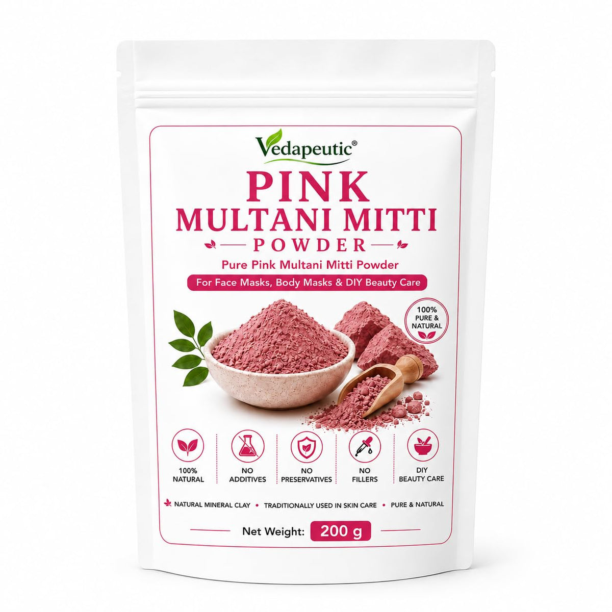 Pink Multani Mitti Powder for Face & Body, 200 g