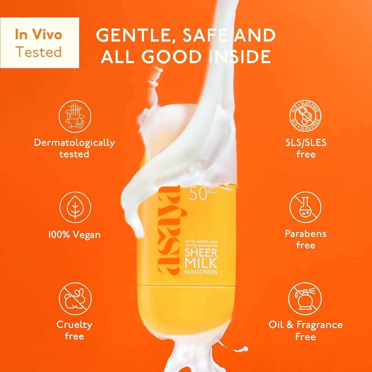 Asaya Sheer Milk Sunscreen SPF 50 PA++++ UVA+UVB | Water Based, Lightweight Fluid with Niacinamide for Brightening & Barrier Support | Matte & Quick Absorbing |
