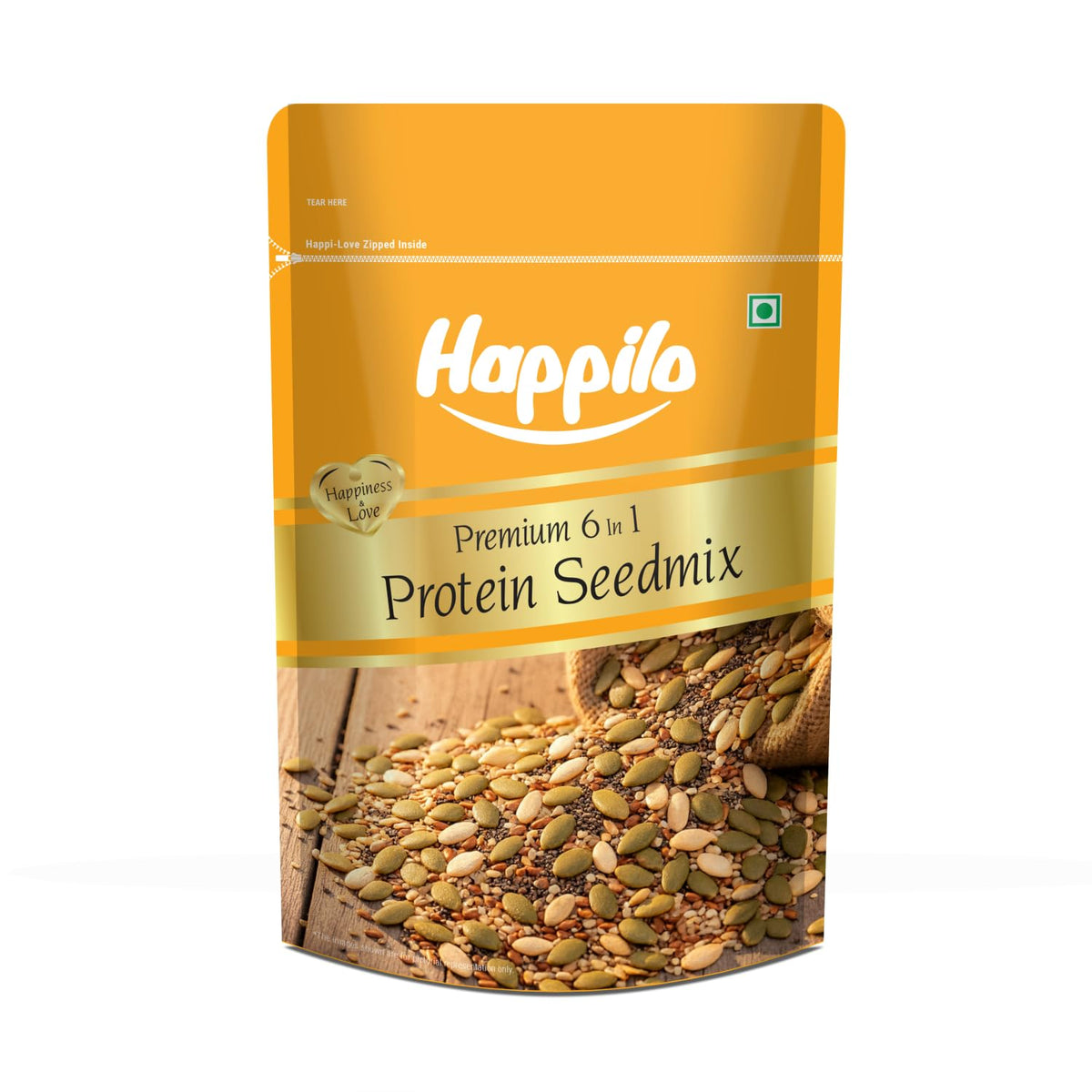 Happilo Premium 6 in 1 Super Seeds Mix 250g, Chia, Roasted Pumpkin, Sunflower, Flax, Watermelon, Sesame, Diet Snacks, Super Healthy Food, 27% Protein 250 g (Pac