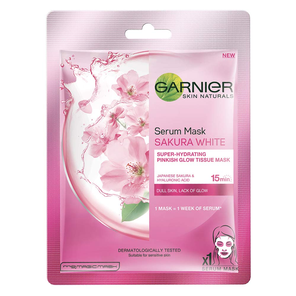 Garnier Skin Naturals, Sakura White, Face Serum Sheet Mask (Pink), 32g and Hydra Bomb Eye Serum Mask (Orange), 6 G
