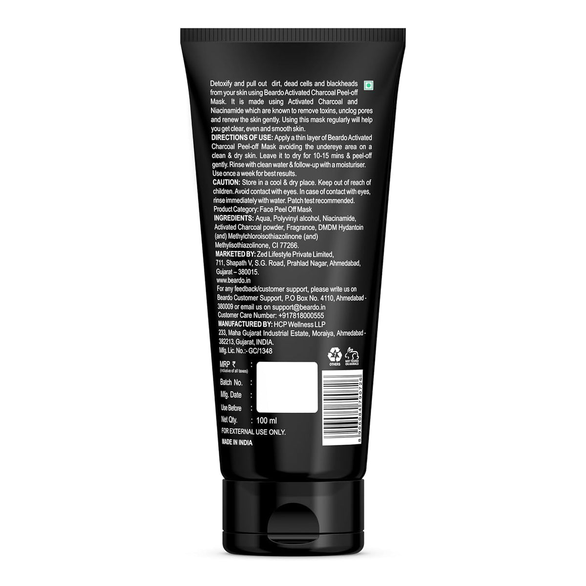 Beardo Activated Charcoal Peel Off Mask for Men, 100g | Charcoal Face Mask for Glowing Skin | Detoxing Facial Kit for Men | Peel Off Mask For Oily & Dirt free s