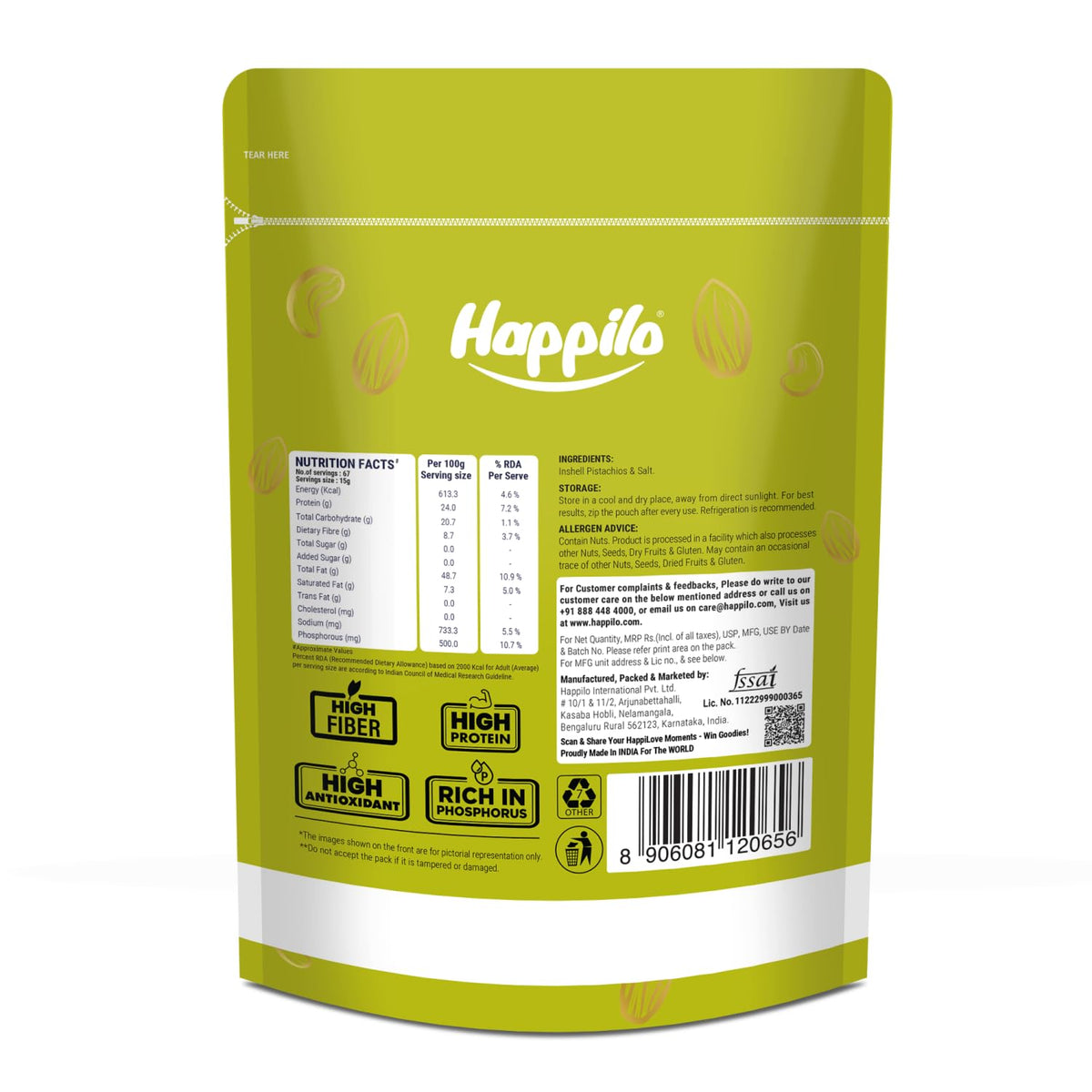 Happilo Premium Californian Roasted & Salted Pistachios 1kg | Pista Dry Fruit | Rich in Protein, Phosphorus | Dietary Fibre | Dry Fruits | Shelled Nuts, Crunchy