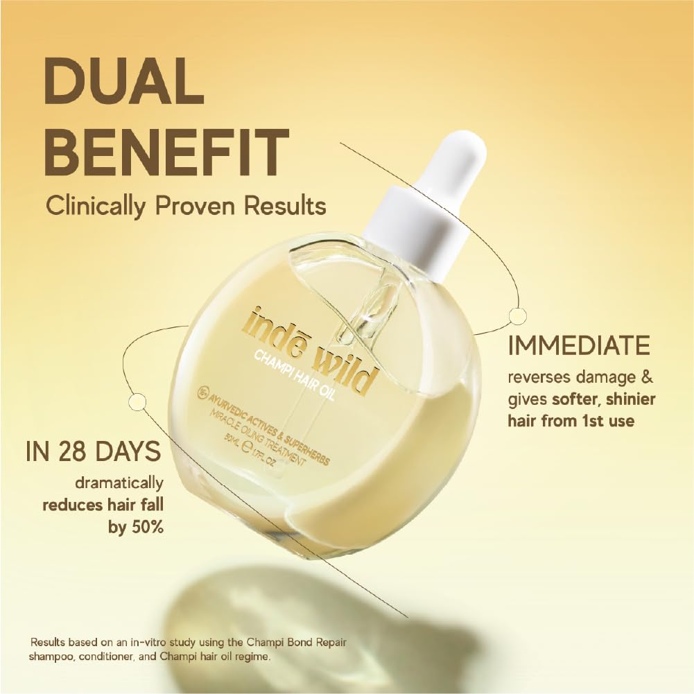 indē wild Champi Hair Oil With Rosemary Oil, Brahmi, Amla, Bhringraj | Ayurvedic, Hair Growth, Controls Dandruff, Hairfall | Soothing Fragrance