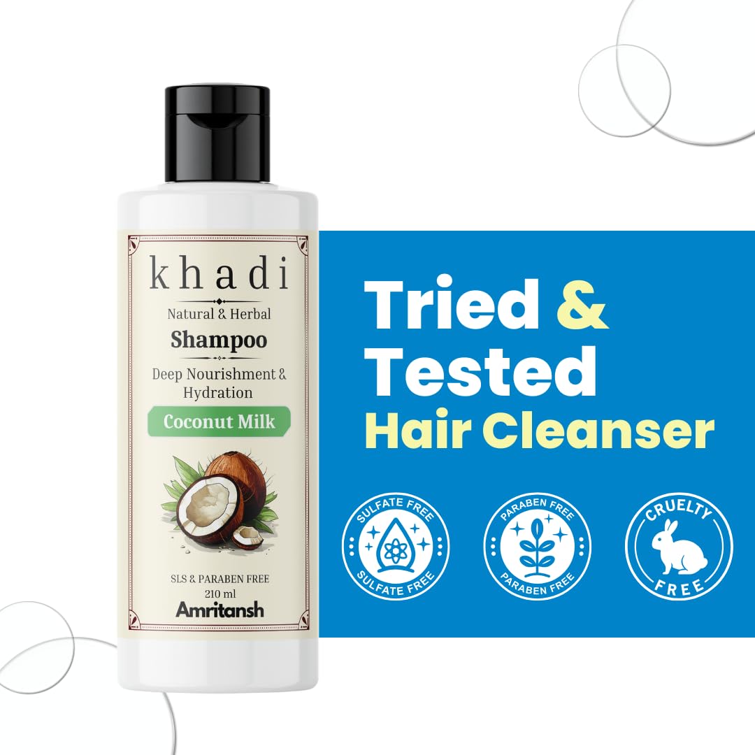 Coconut Milk Khadi Natural Shampoo | Deep Nourishment & Hydration for Dry & Damaged Hair | Sulfate & Paraben Free | 210 ML Coconut Milk (Pack of 1)