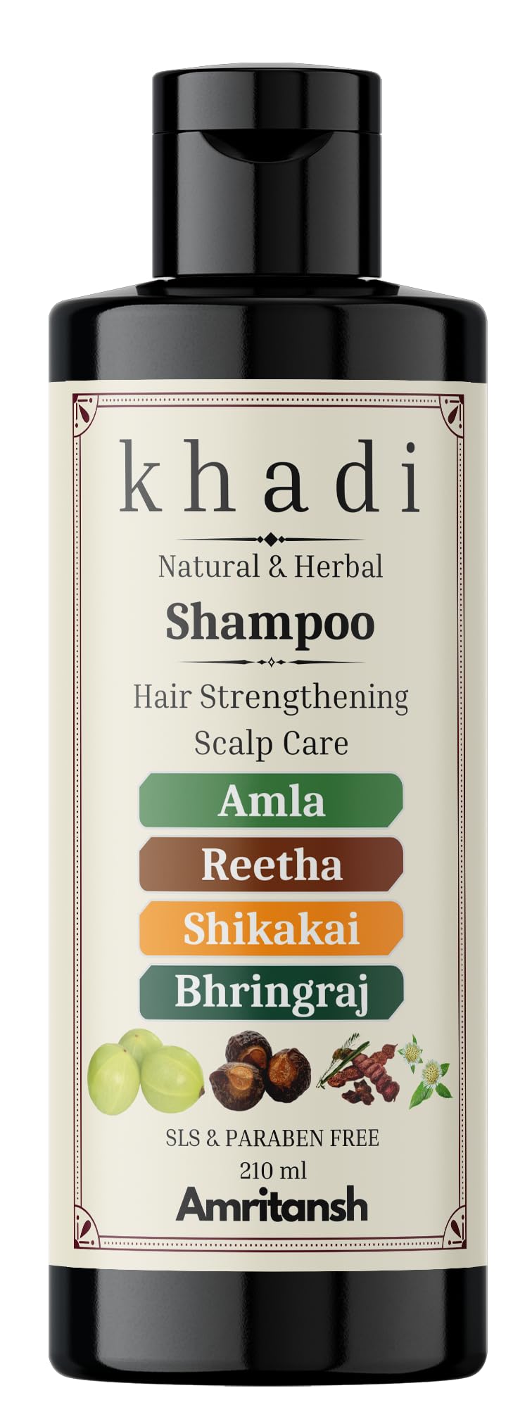 Khadi Amla, Reetha, Shikakai & Bhringraj Shampoo | Strengthening, Growth & Scalp Health | Sulfate & Paraben Free | 210 ml – By AMRITANSH
