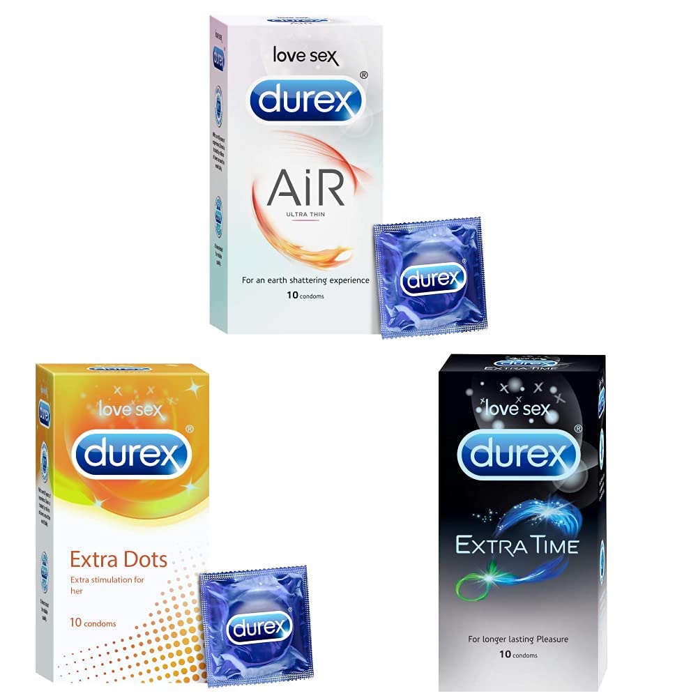 Durex Honeymoon Combo (Air 10s, Extra Dots 10s, Extra Time 10s)
