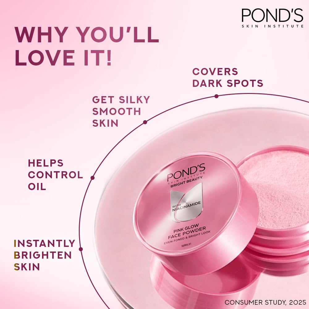 POND'S Natural Glow Face Powder, Pink Glow, 30g, for Fresh Even-Toned Skin, with Sunscreen, Covers Dark Spots, Dermatologically Tested, lightweight formula | Pr