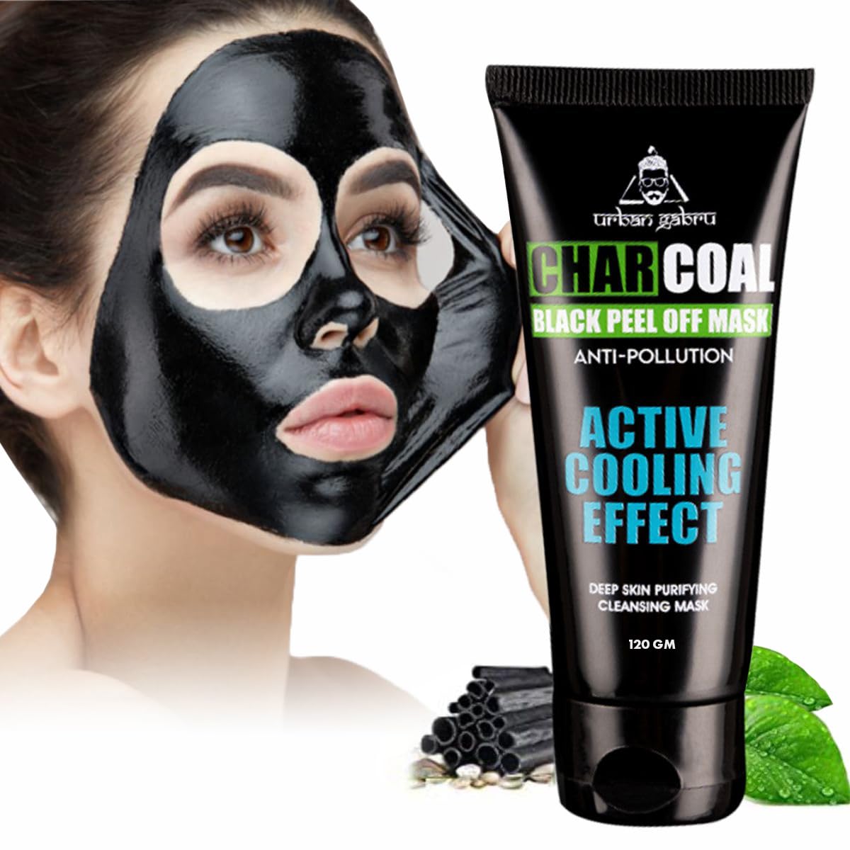 UrbanGabru Charcoal Black Peel Off Mask for Men & Women | Removes Blackheads and Whiteheads | Active Cooling Effect | Deep Skin Purifying Cleansing (60 gm) 60 G