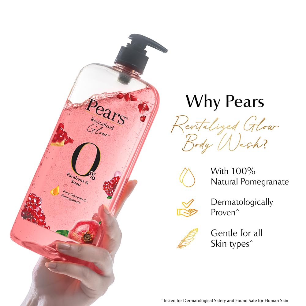 Pears 98% Pure Glycerin Revitalized Glow Body Wash with Pomegranate and 0% Parabens & Soap for a Revitalized Glow, 250ml