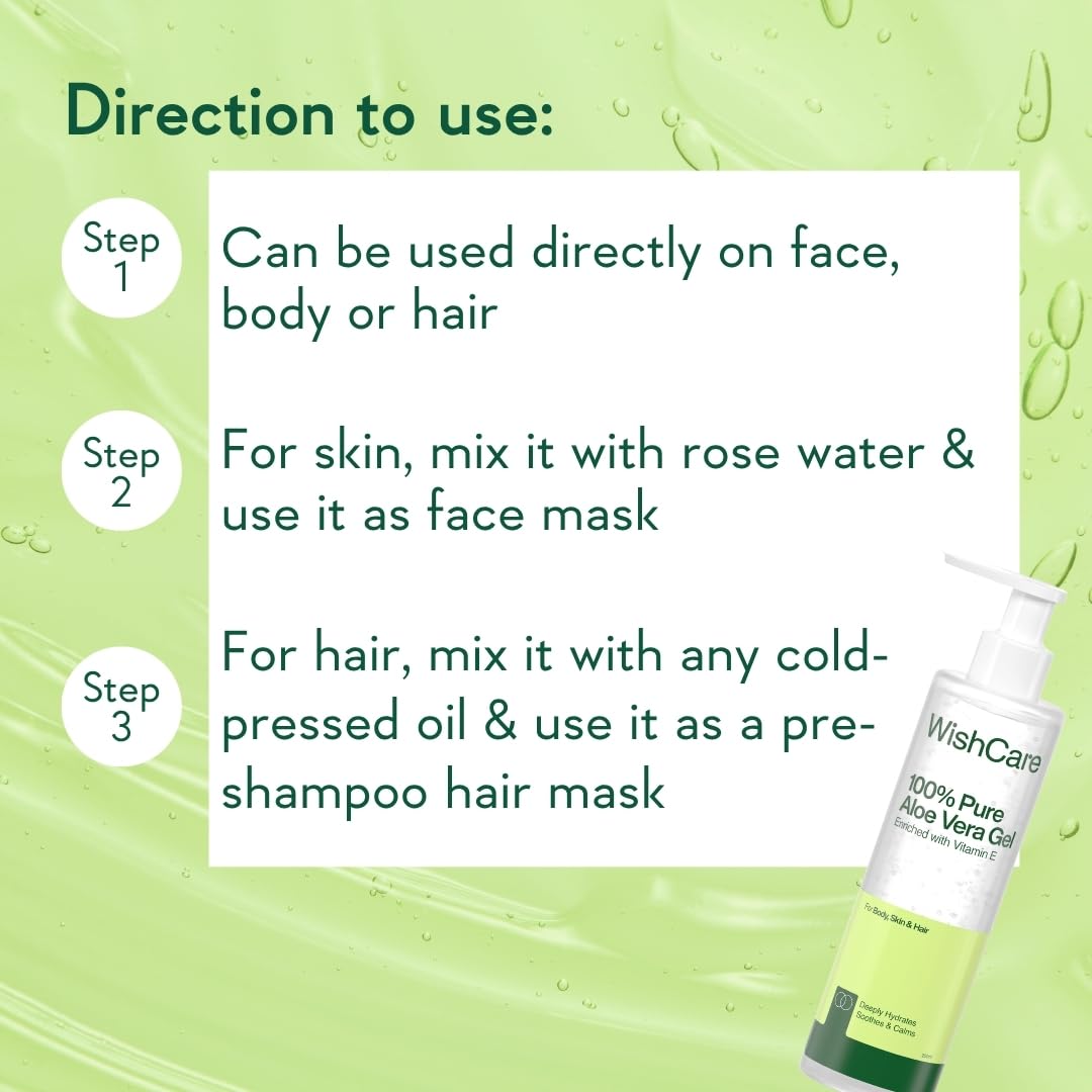 WishCare Pure & Natural Aloe Vera Gel - 200 Ml - Enriched With Vitamin E - Multipurpose Gel for Skin and Hair…