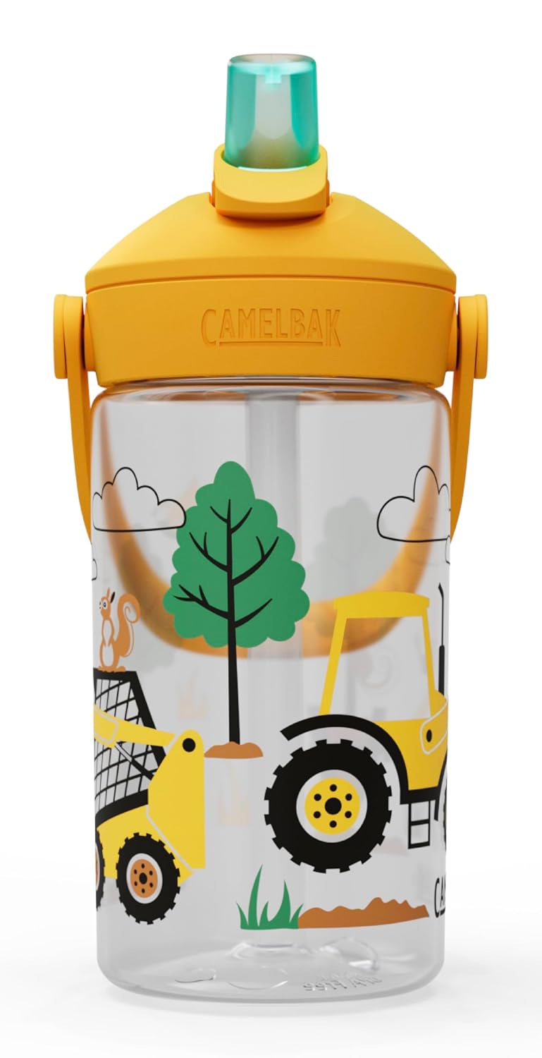 CamelBak Thrive Flip Straw Kids Water Bottle with Bite Valve, Tritan Renew Design for School and Travel, 14oz, Tractors and Trees