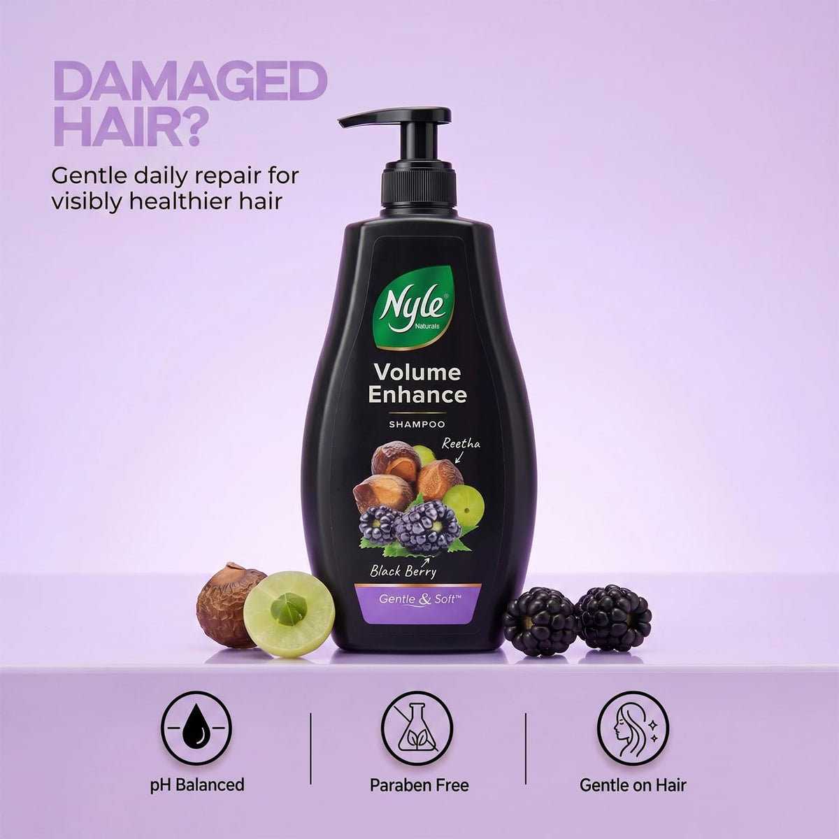 Nyle Naturals Volume Enhance Shampoo|Blackberry & Amla|800ml 800 ml (Pack of 1)