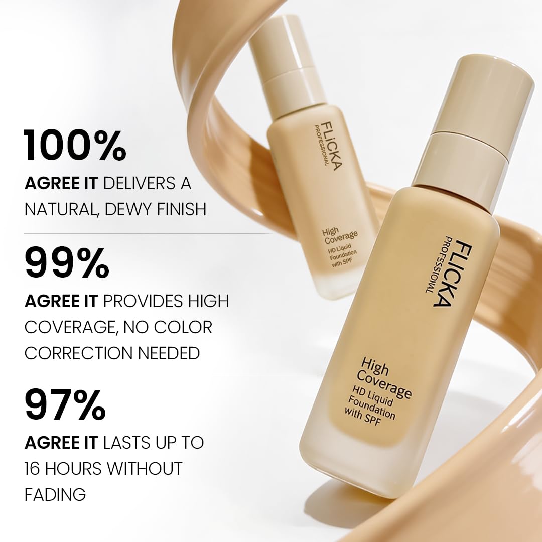 FLiCKA Professional HD Liquid Foundation With SPF Long Lasting High Coverage Waterproof - Med 201