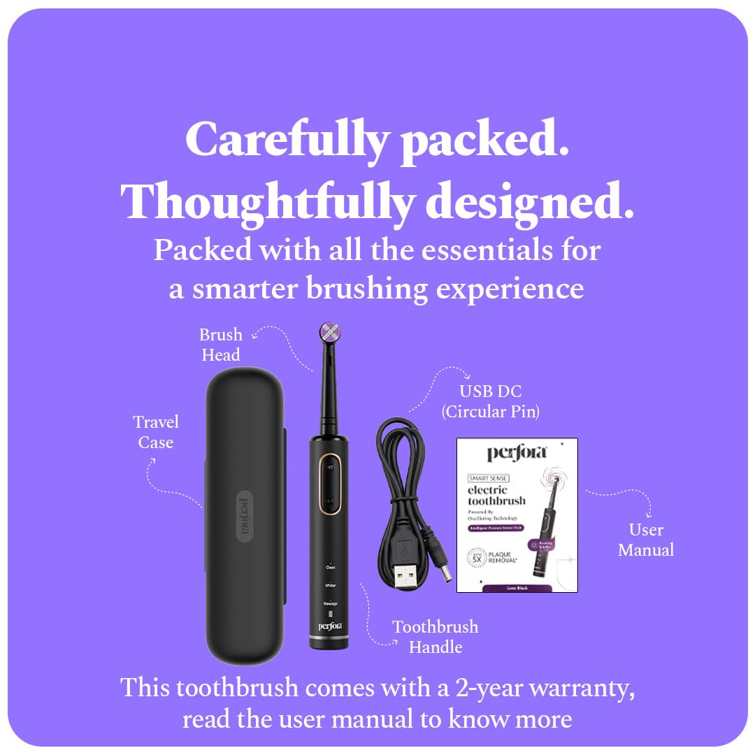 Pressure Sensor Electronic Smart Oscillating Toothbrush | Rechargeable Electric Toothbrush for Adults, 3 Modes, 2-Min Auto Timer, 21-Day Battery, IPX7 Waterproo