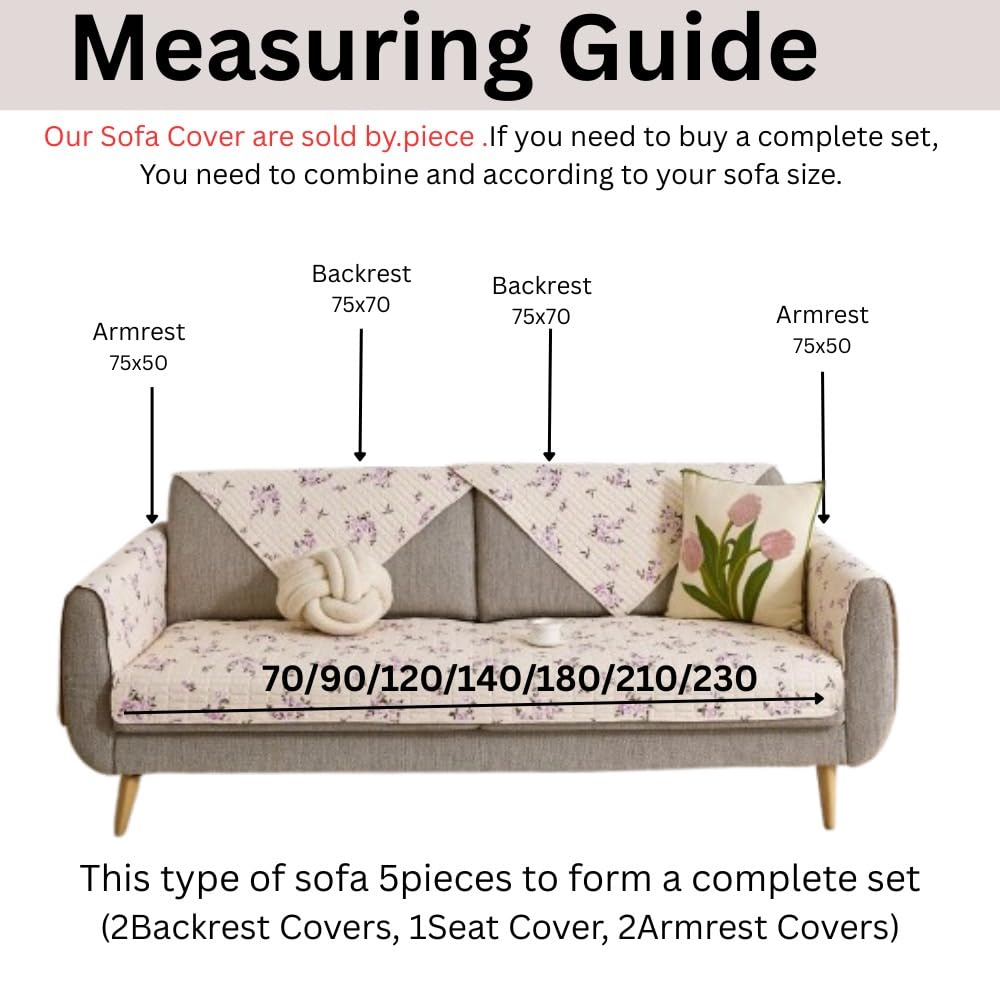 HOMETHREADS Anti-Skid Sofa Protector Mat: Premium Printed Cotton Slipcover with Strong PVC Non-Slip Backing (Beige, 2 Seater | 140x75cm) Beige 2 Seater | 140x75