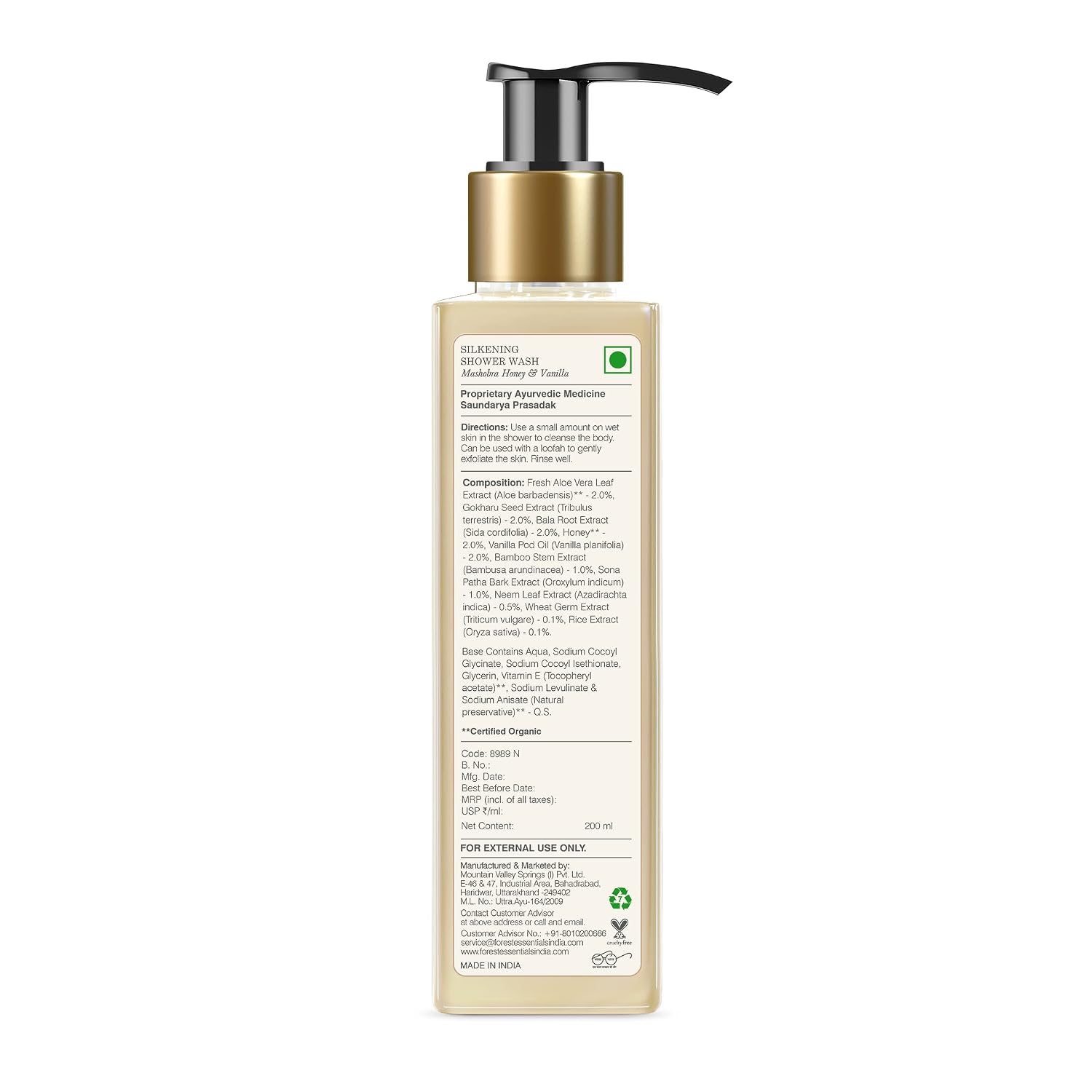 Forest Essentials Silkening Shower Wash Mashobra Honey & Vanilla | Sulphate-Free Ayurvedic Body Wash | Softens, Scents & Hydrates Skin