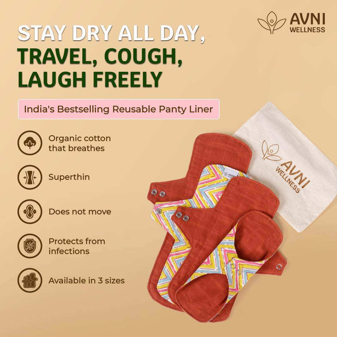 Avni Lush Reusable Daily Panty Liners, XL (300MM), Pack of 4 | Organic Cotton | White discharge | Travel liner | Spotting Days | Breathable | Odour control | Da