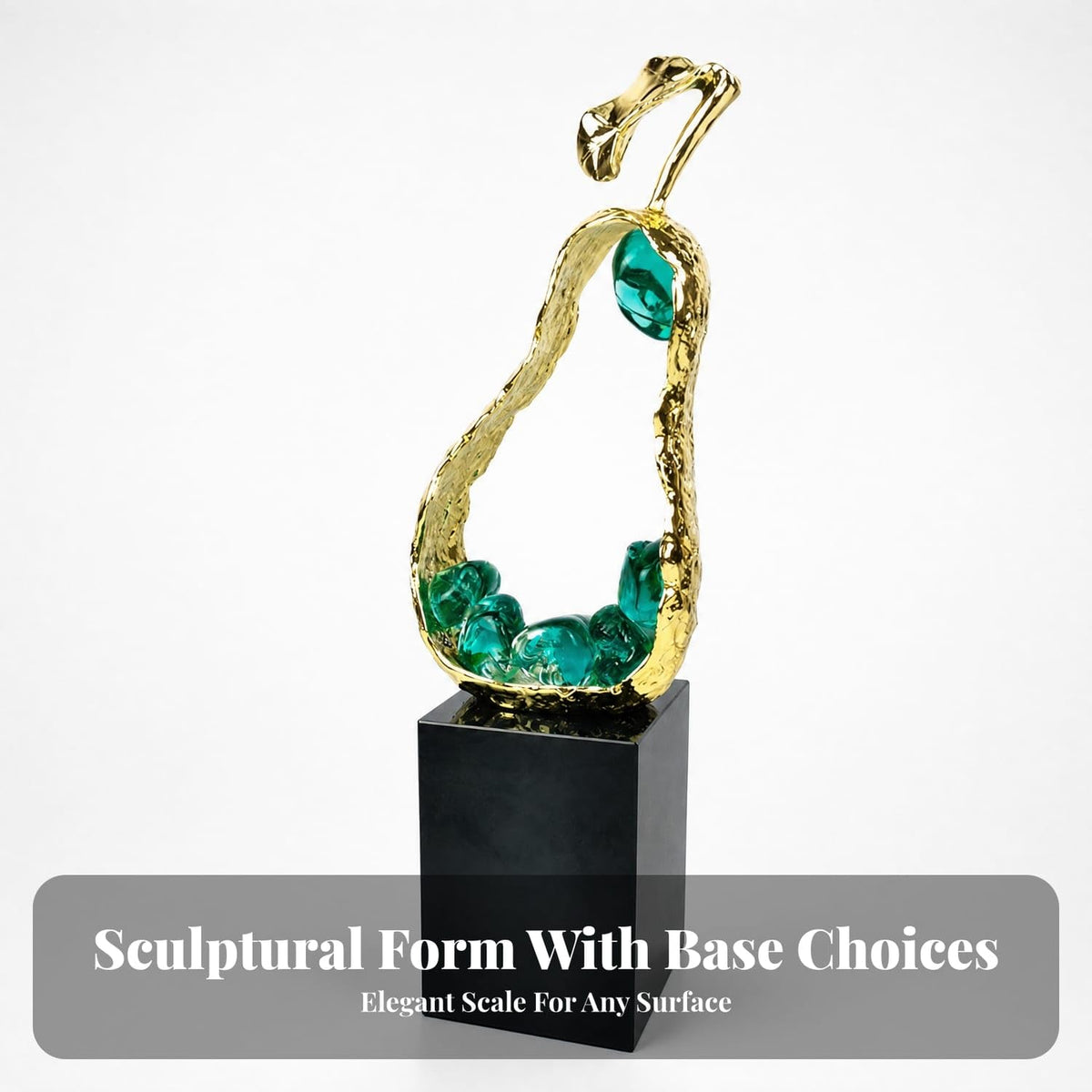 Textured Pear-Shaped Tabletop Ornament Elegant Gold-Tone Pear Decor with Pedestal Base for Desk Display, Office Décor, Reception Areas, Pear Crystal Base