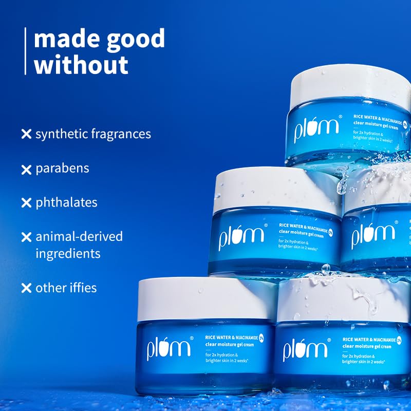 Plum 2% Niacinamide & Rice Water Superlight Gel Cream Moisturizer for Face | Oil-Free Hydration | Brightens, Fades Blemishes | Dermat-Tested | All Skin Types | Women & Men | 100% Vegan | 50 g