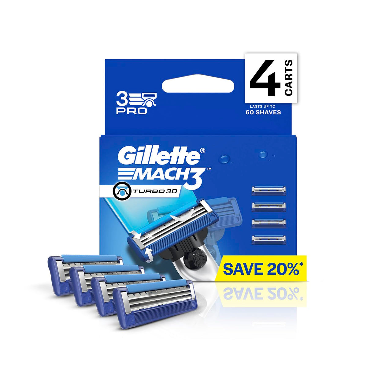 Gillette Mach3 Turbo, Pro Shaving Blades For Men | 10 Cartridges, Super Value Pack | Enhanced Lubrication | 10 Cartridges Last Up-To 150 Shaves | Your Most Comf