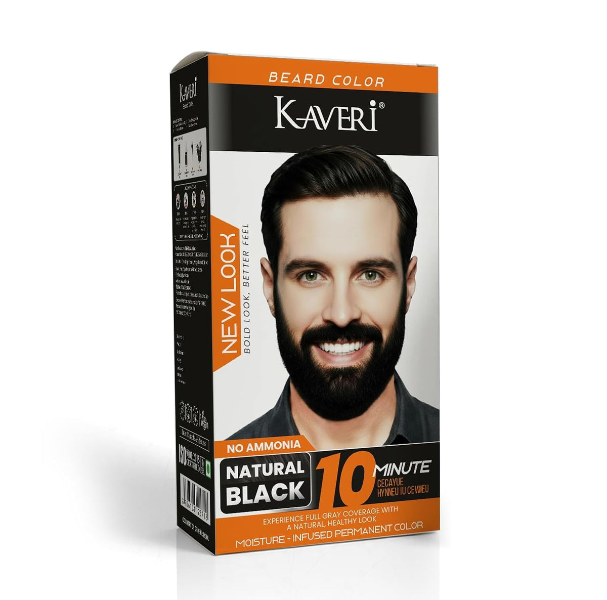 Kaveri Beard Color for Men – Natural Black | No Ammonia Beard Hair Dye | 10 Minute Gray Coverage | Permanent Beard Moustache & Sideburn Color | With Developer &