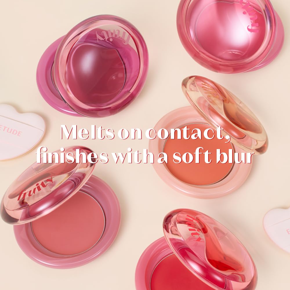 Etude Fruity Lip & Cheek Blur Balm| Cream blush, Soft Melting Texture| Highly pigmented Korean Tint| Cute Puff applicator|Korean Makeup- 05 Plump Raspberry 2.3g