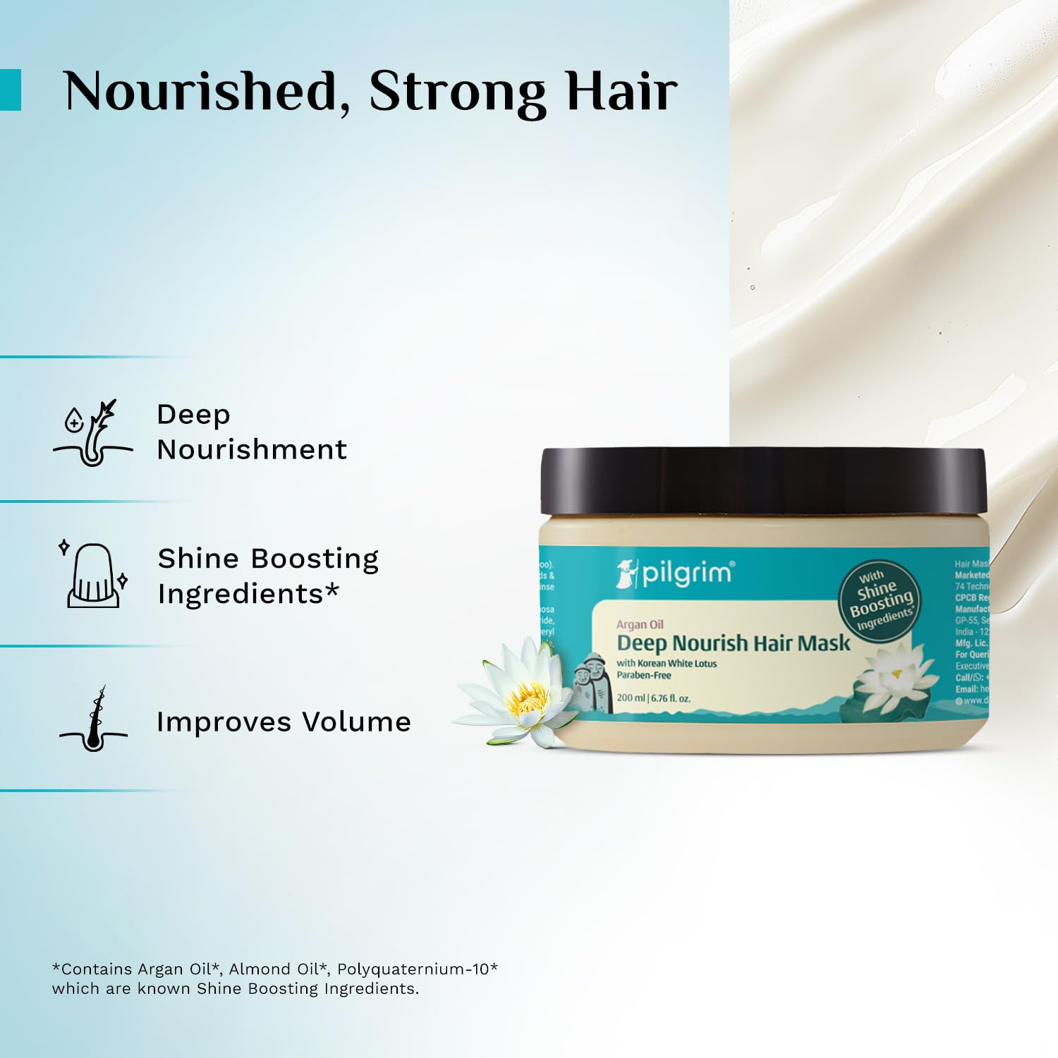 Pilgrim Korean Argan Oil Hair Mask For Dry & Frizzy Hair With White Lotus And Camellia | Hair Mask For Smoothening Hair, Deep Conditioning And Hair Fall Control | For Men & Women | 200Ml, 1 Count