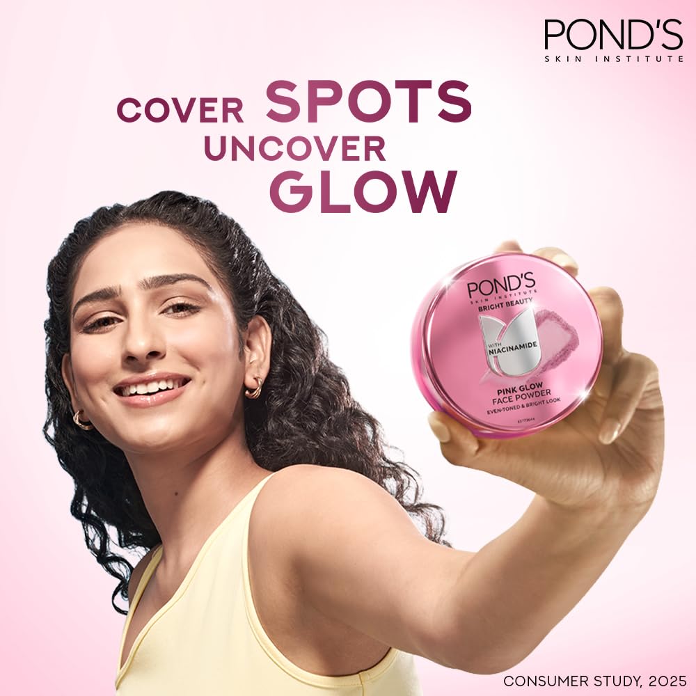 POND'S Natural Glow Face Powder, Pink Glow, 30g, for Fresh Even-Toned Skin, with Sunscreen, Covers Dark Spots, Dermatologically Tested, lightweight formula | Pr