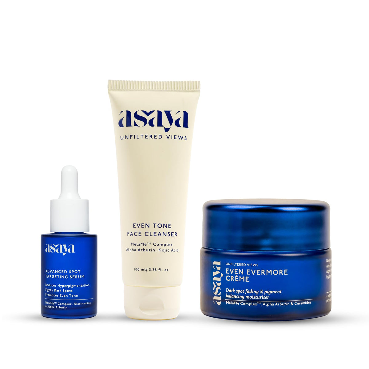 Asaya Depigmentation Set of 3 Dark Spot Removal Face Wash, Dark Spot Correcting Serum & Pigmentation Cream | Face Wash, Anti Pigmentation Serum & Ceramide Moist